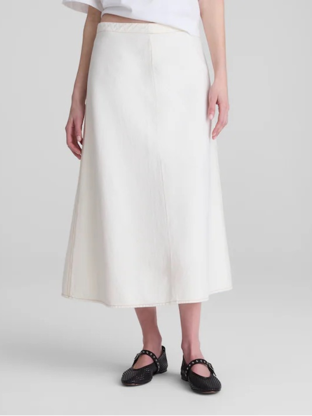 Madewell Airy Denim Slip Midi Skirt color rigid canvas Size 28 NWT